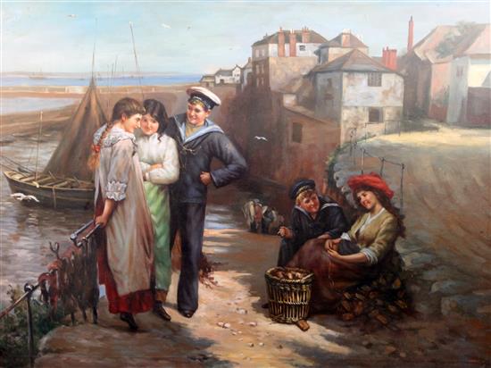 R. W. Kennes Courting couples on the slipway, Newlyn, Cornwall 90 x 120cm